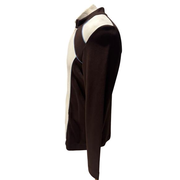 Fairway & Greene Men’s L Full Zip Track Jacket Brown Cream Blue Piping NWT - Picture 2 of 5
